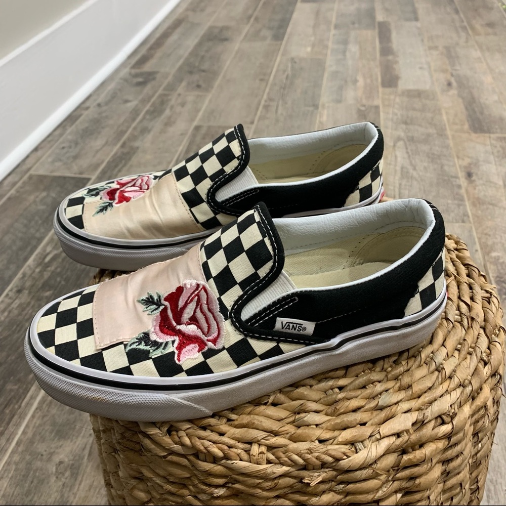 Vans Floral Patchwork Canvas Black Checkered Snea… - image 3
